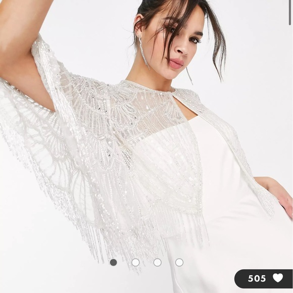 ASOS EDITION embellished fringe cape in ivory - Picture 3 of 7